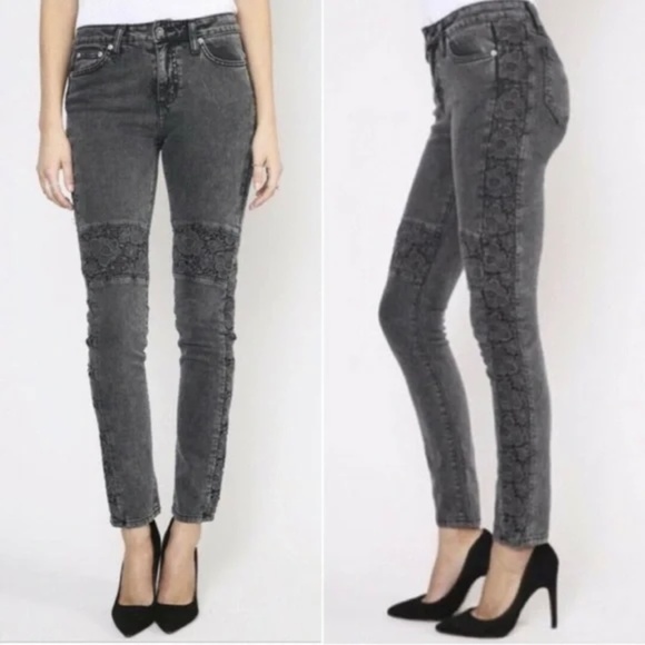 Carmar Denim - LF Carmar Charcoal Moto Lace Trim Skinny Jeans